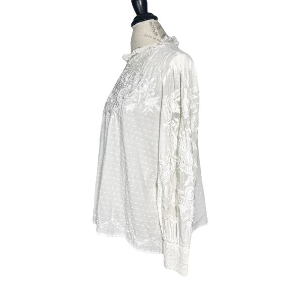 Sundance | Women | Ivory Prairie Farm Ruffled Lace Bib Collar Blouse | Sz Large - Picture 4 of 16